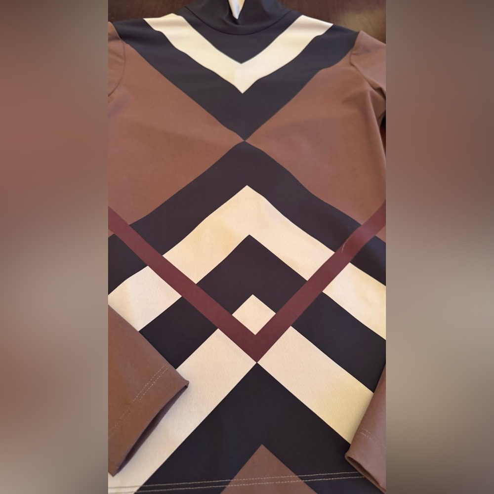 BURBERRY 
Chevron Check Print Turtleneck Top - Picture 4 of 5